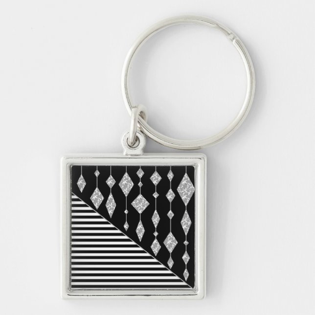 Llavero Negro y blanco, abstracto, geométrico, simple, esc (Frente)