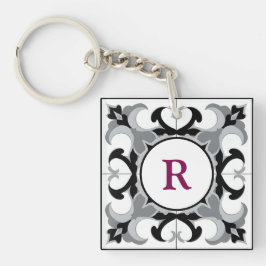Llavero Negro y Blanco al Estilo Español con Inicial