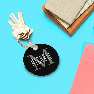 Llavero Negro y blanco negrita Monograma inicial y nombre