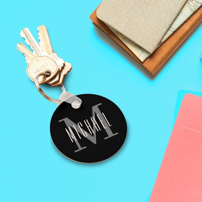 Llavero Negro y blanco negrita Monograma inicial y nombre (Subido por el creador)