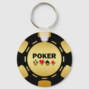 LLAVERO NEGRO Y FICHA DE PÓKER DEL ORO