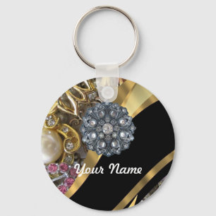 Llavero Negro y oro bling