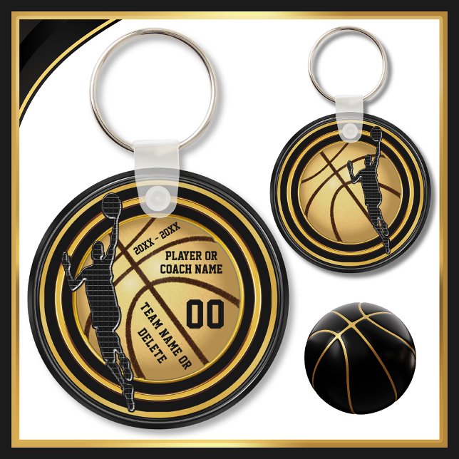 Llavero Negro y oro, regalos de baloncesto de fin de tempo (Cheap Basketball Gifts for Players. Basketball party favors. Basketball party favours. Basketball)
