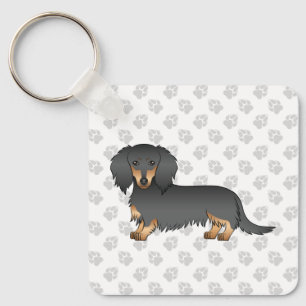 Llavero Negro Y Tan Largo Cabello Dachshund Perro De Caric