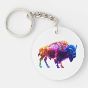 Llavero Neon Bison brillante - Arte de vida salvaje futuri