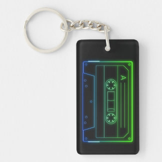 Llavero Neon Cassette Key Ring, Green Dark Blue Vaporwave