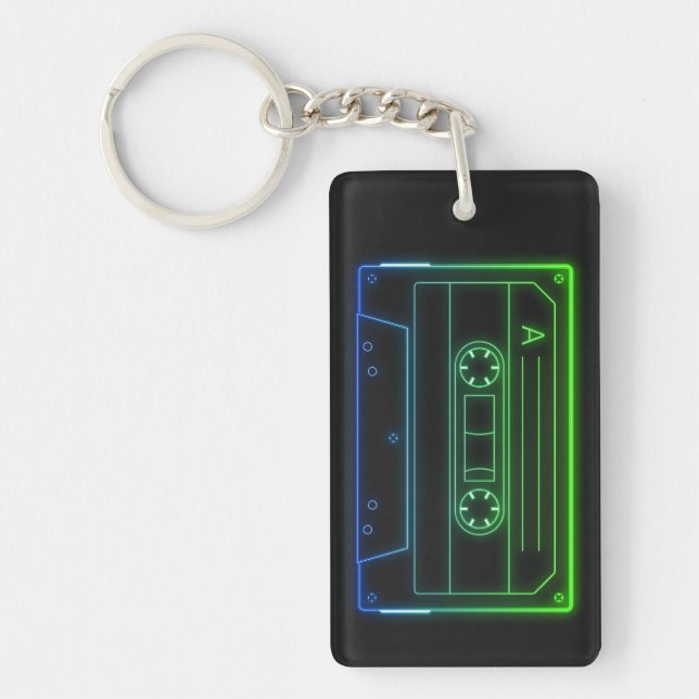 Llavero Neon Cassette Key Ring, Green Dark Blue Vaporwave (Frente)