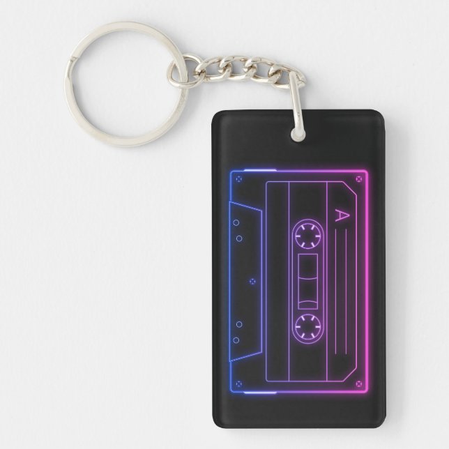 Llavero Neon Cassette Key Ring, Pink Dark Blue Vaporwave (Frente)