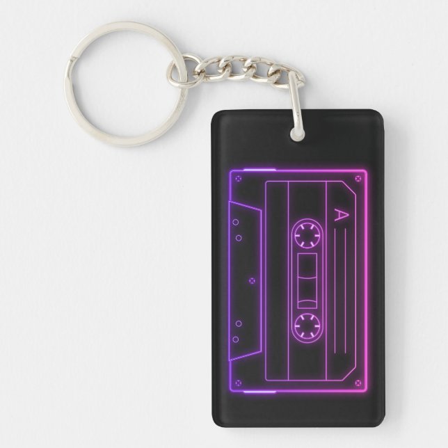 Llavero Neon Cassette Key Ring, Purple Pink Vaporwave (Frente)