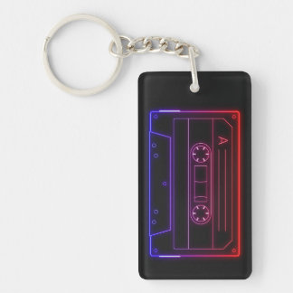 Llavero Neon Cassette Key Ring, Red Dark Blue Vaporwave