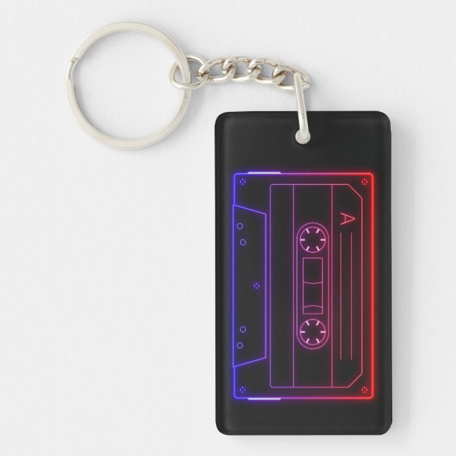 Llavero Neon Cassette Key Ring, Red Dark Blue Vaporwave (Frente)