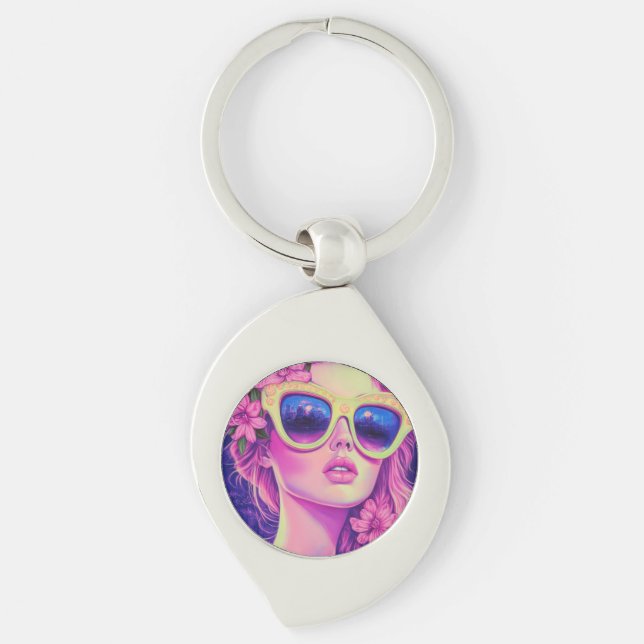 Llavero Neon Dream Chica con gafas de sol florales (Anverso)