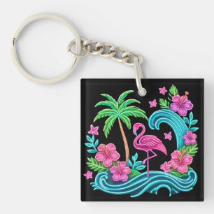 Llavero Neon Flamingo Tropical