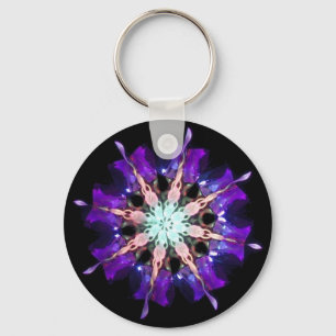 Llavero Neon Kaleido-Twist Burst en morado y rosa