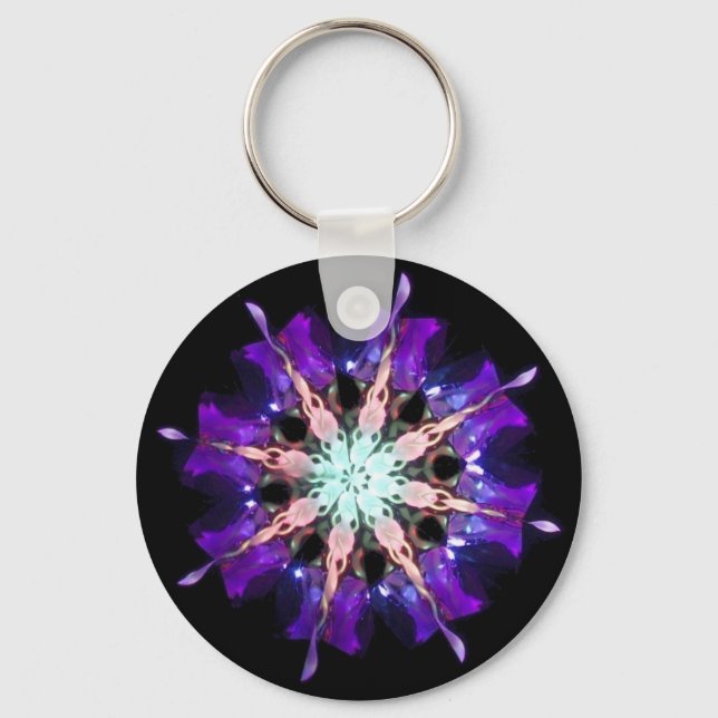 Llavero Neon Kaleido-Twist Burst en morado y rosa (Anverso)