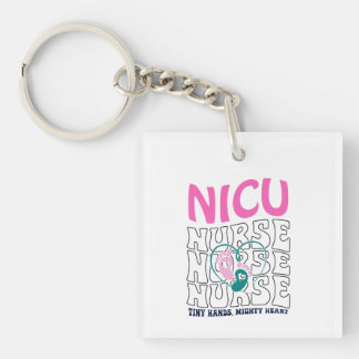 Llavero Neon NICU Enfermera tipografía con arte de huella