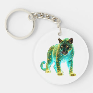 Llavero Neon Panther: Arte de vida salvaje con brillo cósm