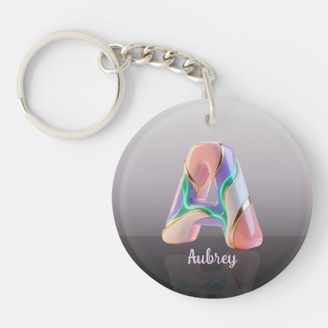 Llavero Neon Pastel Sculptural 3D Letter A (Frente)