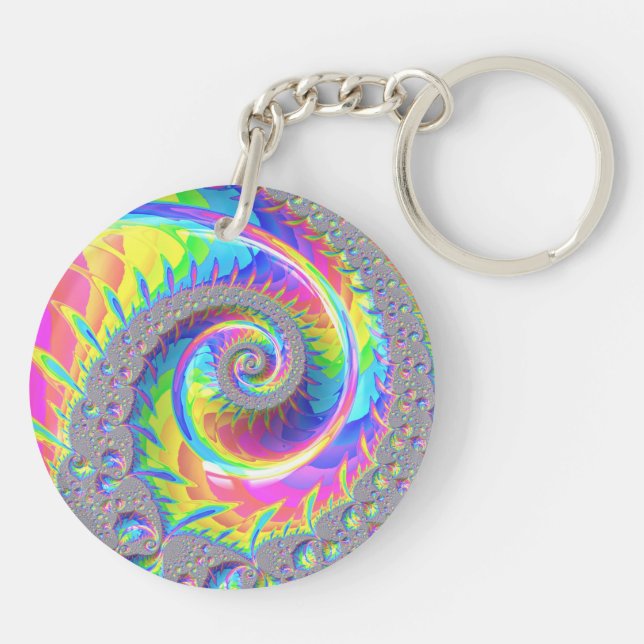 Llavero Neon Rainbow Spiral Fractal Resumen Arte Digital (Atrás)