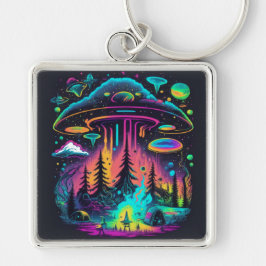 Llavero Neon UFO y Alien Scene Psychedelic Art