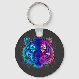 Llavero Neon White Tiger – Glowing Cyberpunk Wildlife Art