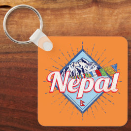 Llavero Nepal: Montañas retro marca vacaciones vintage