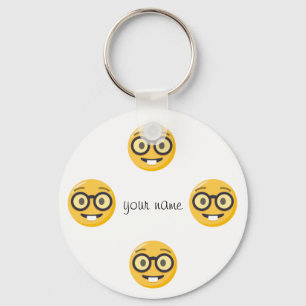 Llavero Nerd Emoji Face y '' Tu nombre aquí "