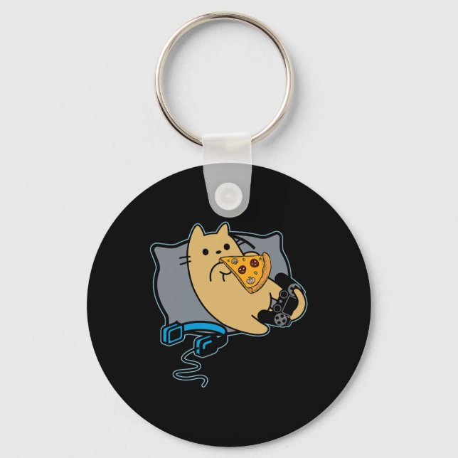 Llavero Nerdy Pizza comiendo juego de gatos en pausa (Anverso)
