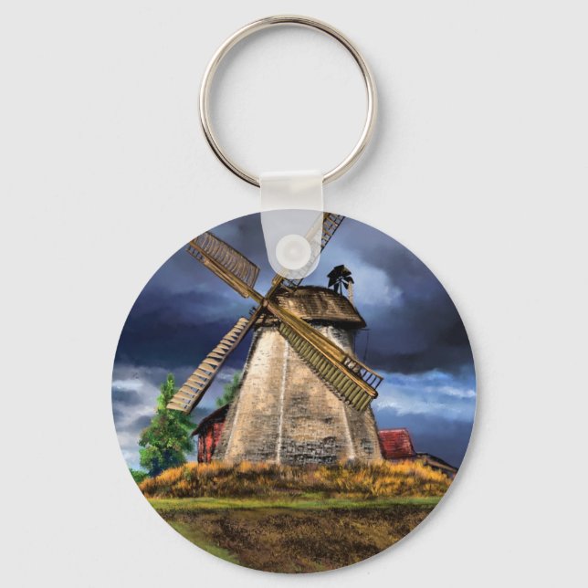 Llavero Netherlands Windmill Landscape Keychain Painting (Anverso)