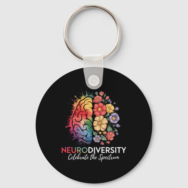 Llavero Neurodiversidad Cerebro Floral Celebrar El Espectr (Anverso)