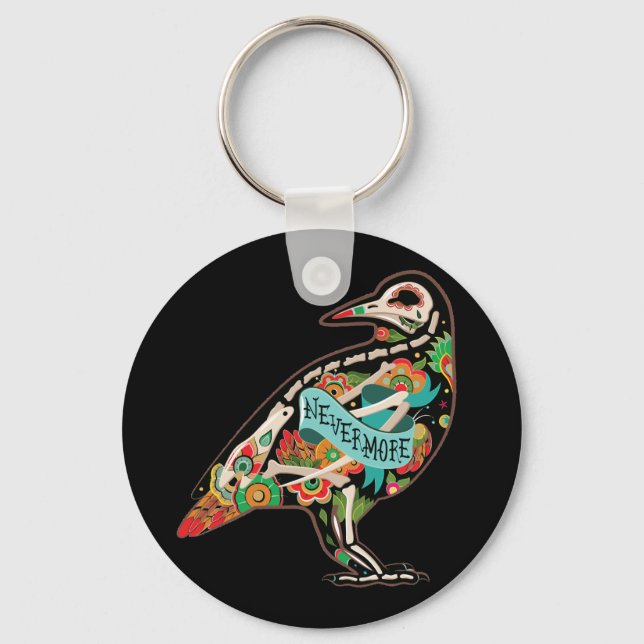 Llavero Nevermore Sugar Skull Raven Button Keychain (Anverso)