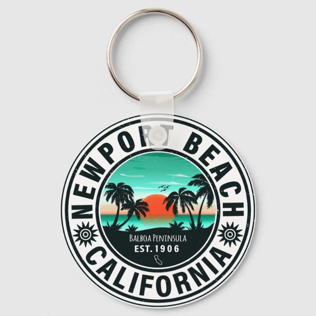Llavero Newport Beach California Retro Sunset Souvenir 80 (Anverso)