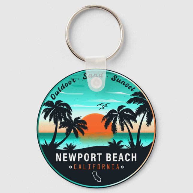 Llavero Newport Beach California Retro Sunset Vacation 80 (Anverso)