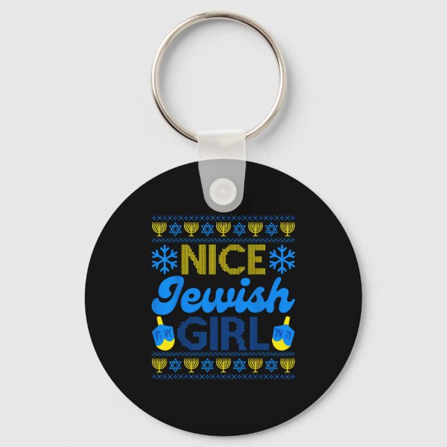 Llavero Nice Jewish Girl Ugly Happy Hanukkah Sweater Chanu (Anverso)