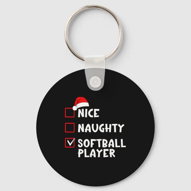 Llavero Nice Naughty Softball Player Funny Christmas List  (Anverso)