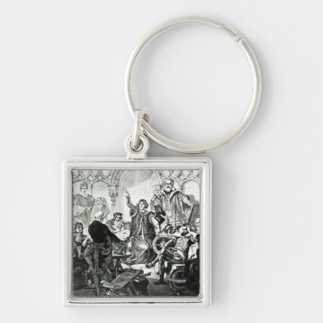 Llavero Nicolás Copérnico que explica su teoría (Frente)