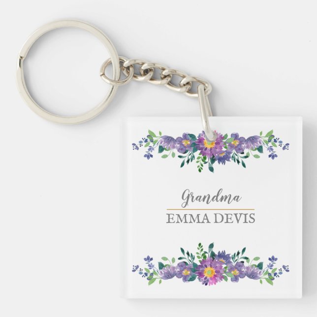 Llavero Nieta floral de acuarela moderna de escritura eleg (Frente)