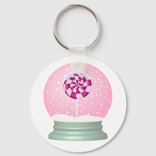 Llavero Nieve de Lollipop globo lindo chica rosa invierno (Anverso)