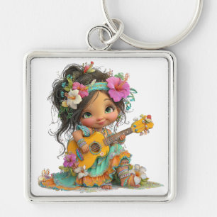 LLAVERO NIÑA ADORABLE COLORIDA CON TEMA HAWAIANO