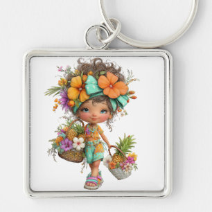 LLAVERO NIÑA ADORABLE COLORIDA CON TEMA HAWAIANO
