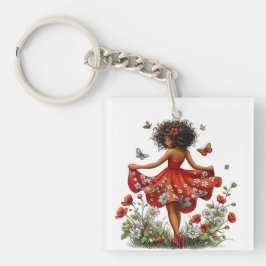 LLAVERO NIÑA ADORABLE CON TEMA DE VERANO VESTIDA DE ROJO