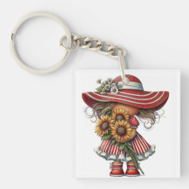 LLAVERO NIÑA ADORABLE CON TEMA DE VERANO VESTIDA DE ROJO