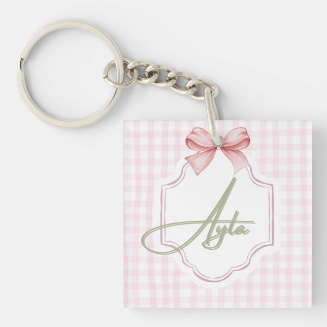 Llavero Niña Ayla Nursery Bow&Gingham personalizada (Frente)