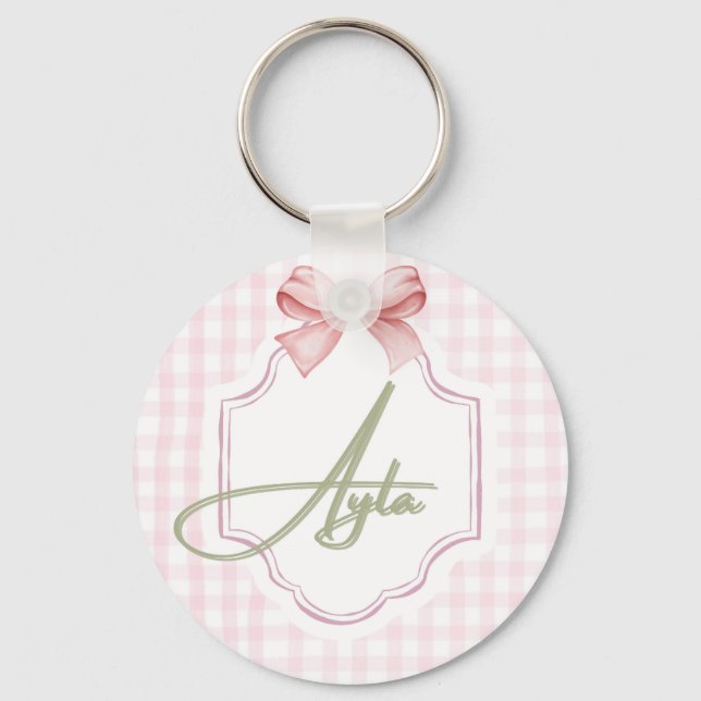 Llavero Niña Ayla Nursery Bow&Gingham personalizada (Anverso)