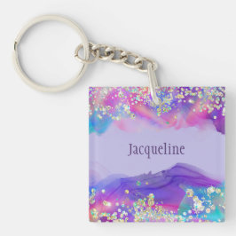 Llavero Niña de borde espumoso turquesa y púrpura