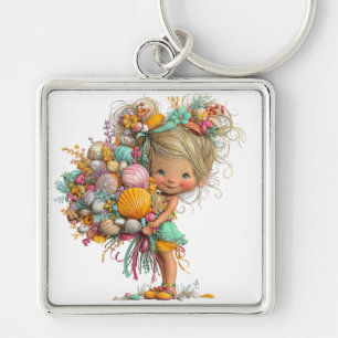 LLAVERO NIÑA DE VERANO CAPRICHOSA Y BONITA CON FLORES PEQU