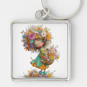 LLAVERO NIÑA DE VERANO CAPRICHOSA Y BONITA CON FLORES PEQU
