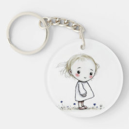 Llavero Niña entre flores silvestres con cita inspiradora