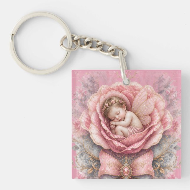 Llavero Niña Hada Bebé Rosa Cumpleaños  (Frente)