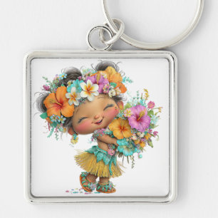 Llavero NIÑA MONA DE TEMA Hawaiano COLORIDO